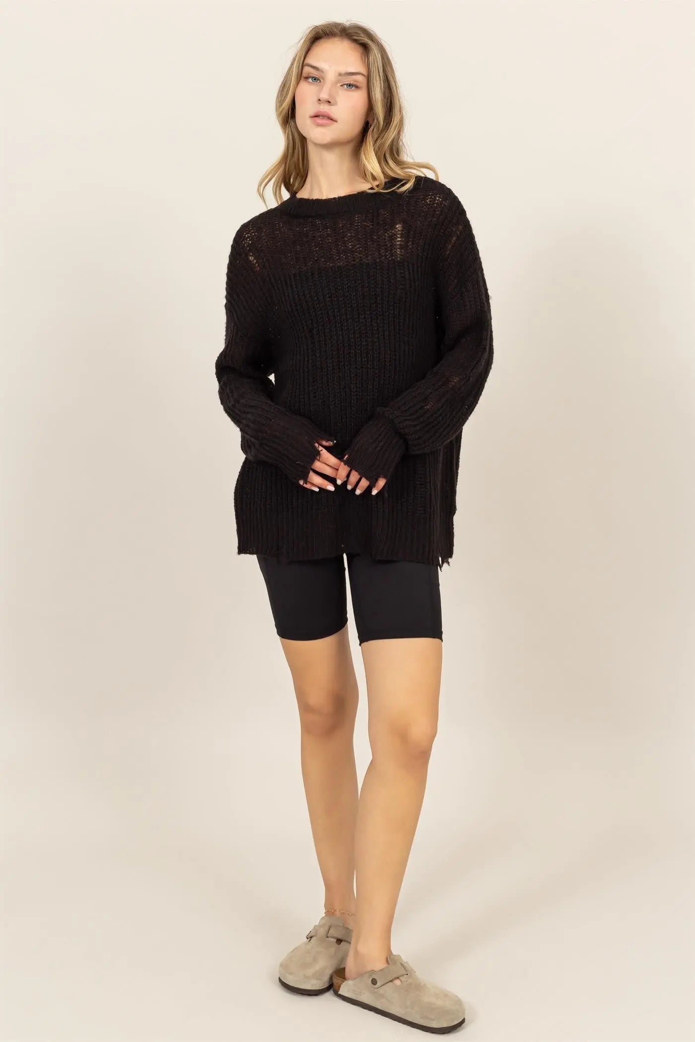HYFVE Distressed Long Sleeve Knit Top-Very Besty