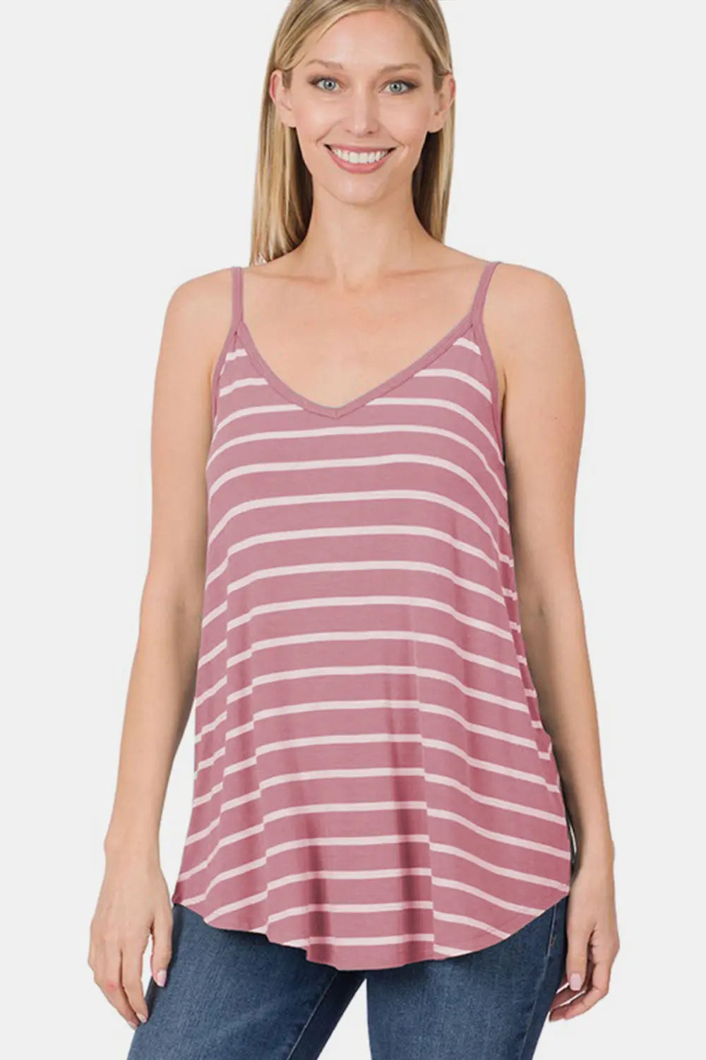 Zenana Striped Curved Hem Cami-Very Besty