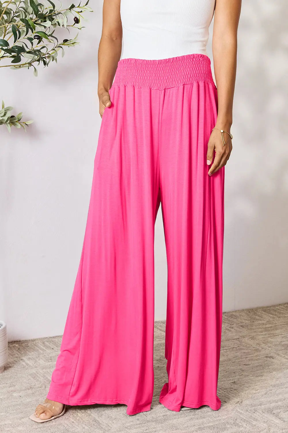 Basic Bae Full Size Smocked Wide Waistband Wide Leg Pants-Very Besty
