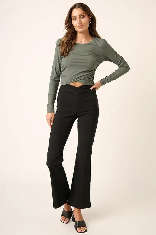 Mittoshop Surplice V Waist Flare Pants-Very Besty