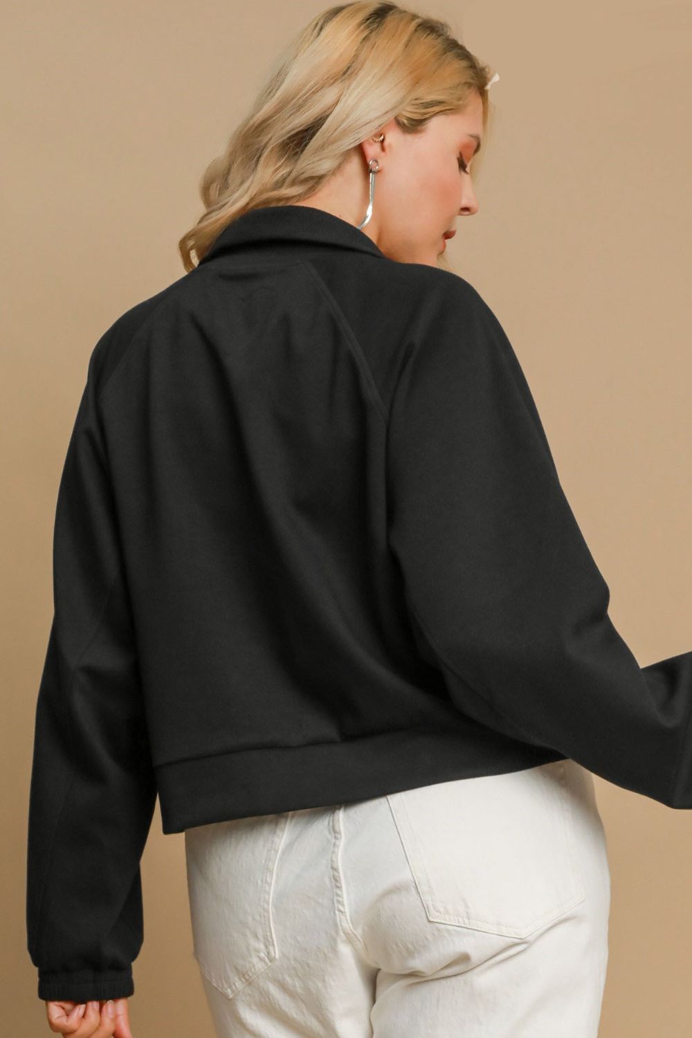 Umgee Full Size Half Zip Cropped Sweatshirt Plus Size-Very Besty