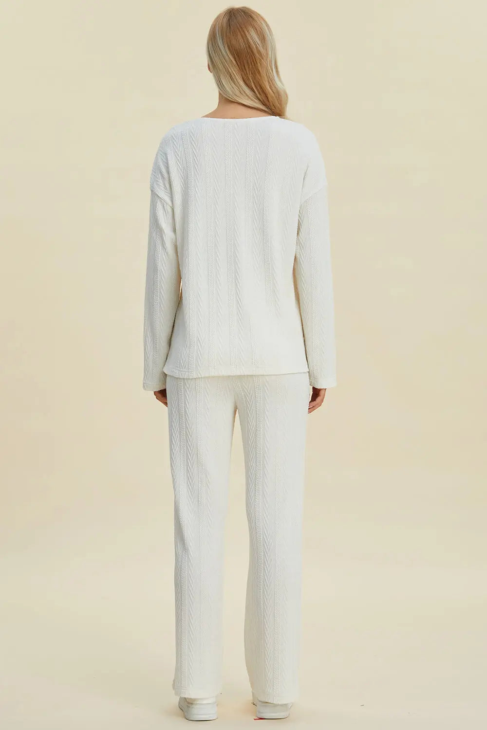 Double Take Full Size Cable-Knit Long Sleeve Top and Pants Set-Very Besty