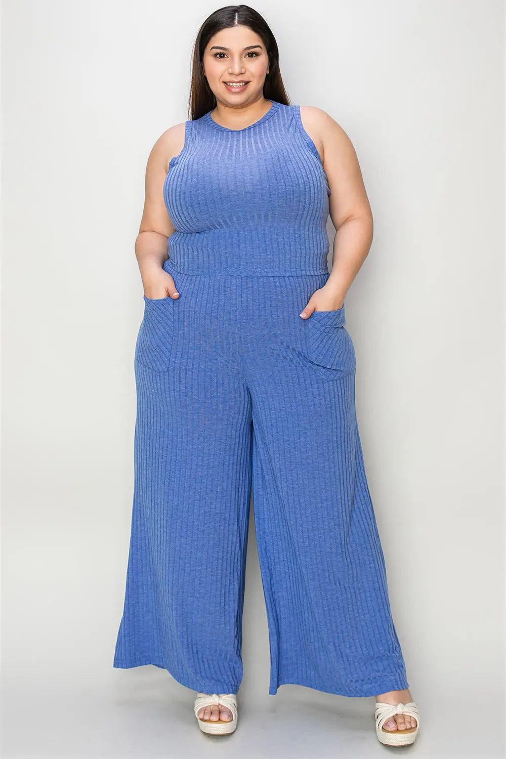 Basic Bae Full Size Ribbed Tank and Wide Leg Pants Set-Very Besty