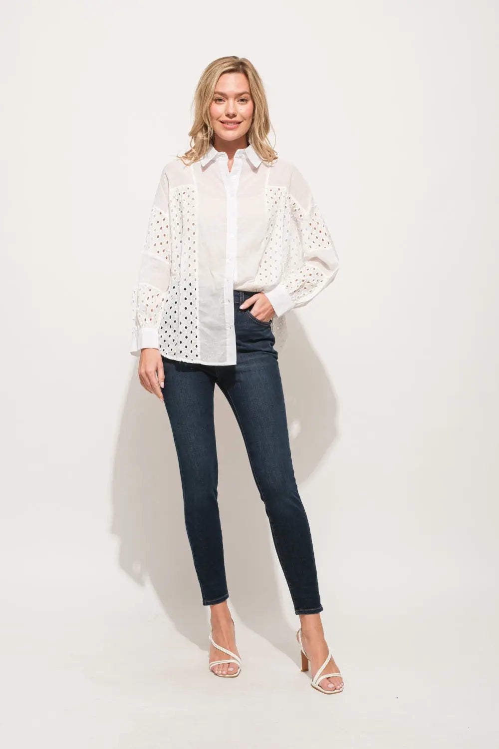 And The Why Eyelet Long Sleeve Button Down Shirt-Very Besty