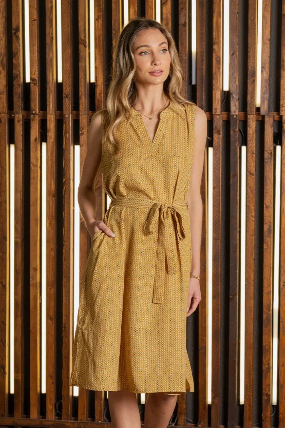 Sew In Love Full Size Printed Sleeveless Dress with Side Pockets-Very Besty