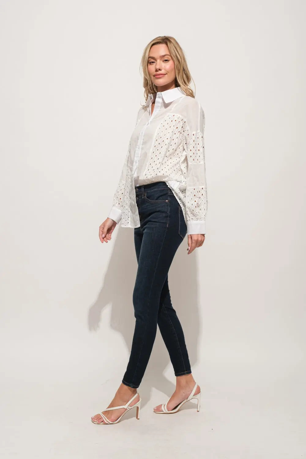 And The Why Eyelet Long Sleeve Button Down Shirt-Very Besty