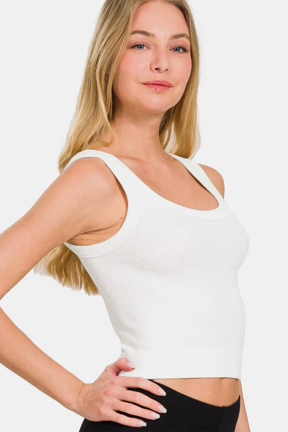 Zenana Ribbed Round Neck Cropped Tank-Very Besty
