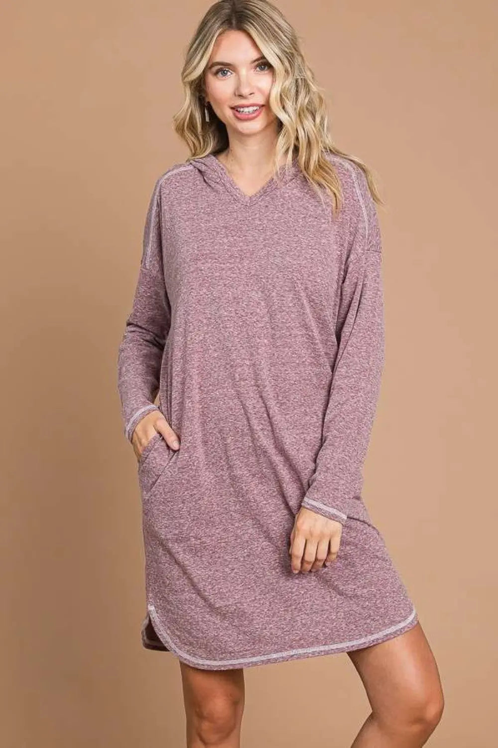 Culture Code Full Size Hooded Long Sleeve Sweater Dress-Very Besty
