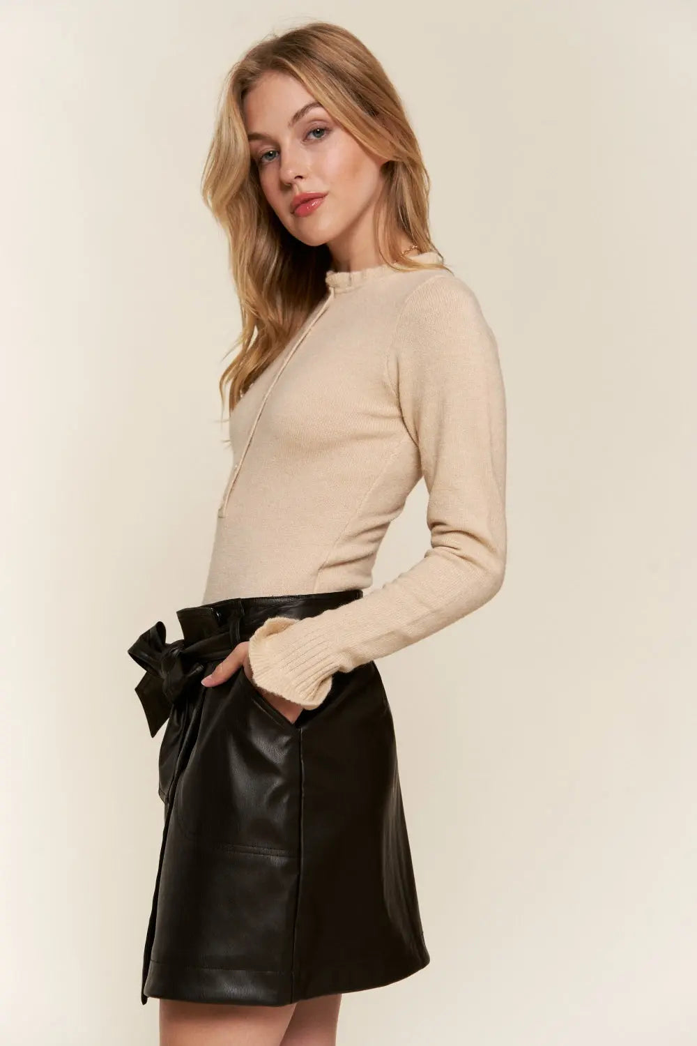 And The Why Half Button Round Neck Long Sleeve Bodysuit-Very Besty