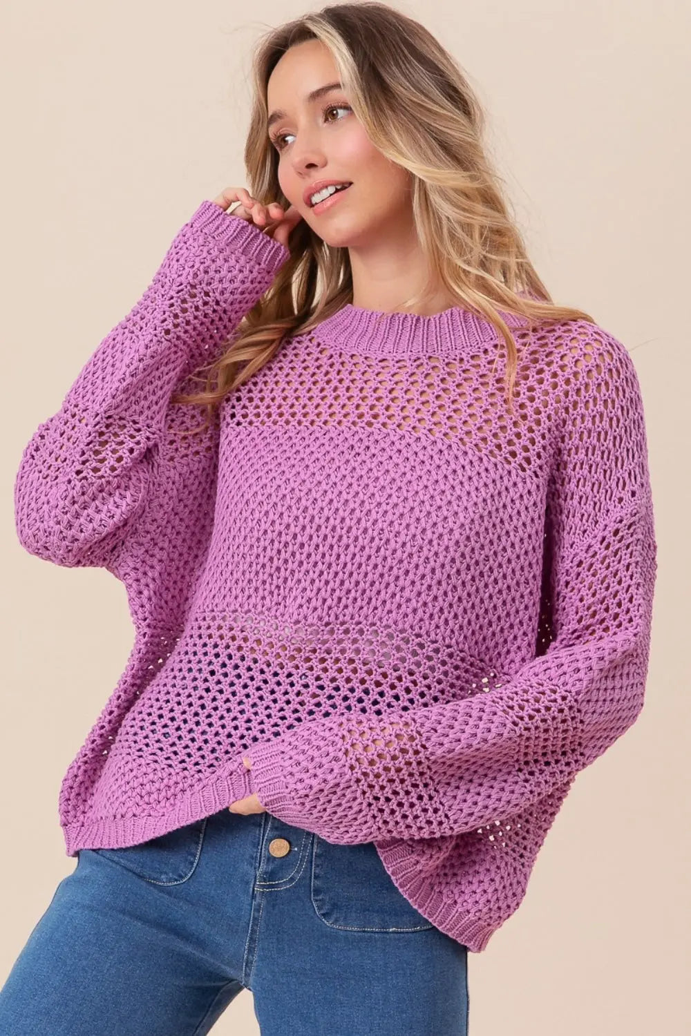 BiBi Openwork Long Sleeve Knit Top-Very Besty