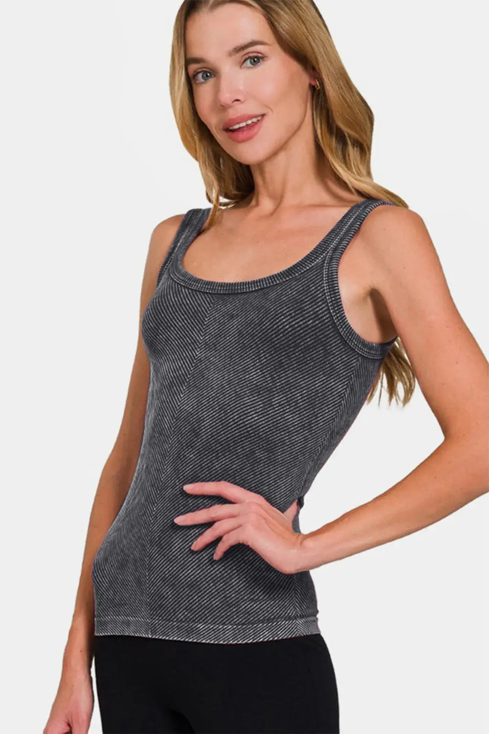 Zenana Ribbed Scoop Neck Tank-Very Besty