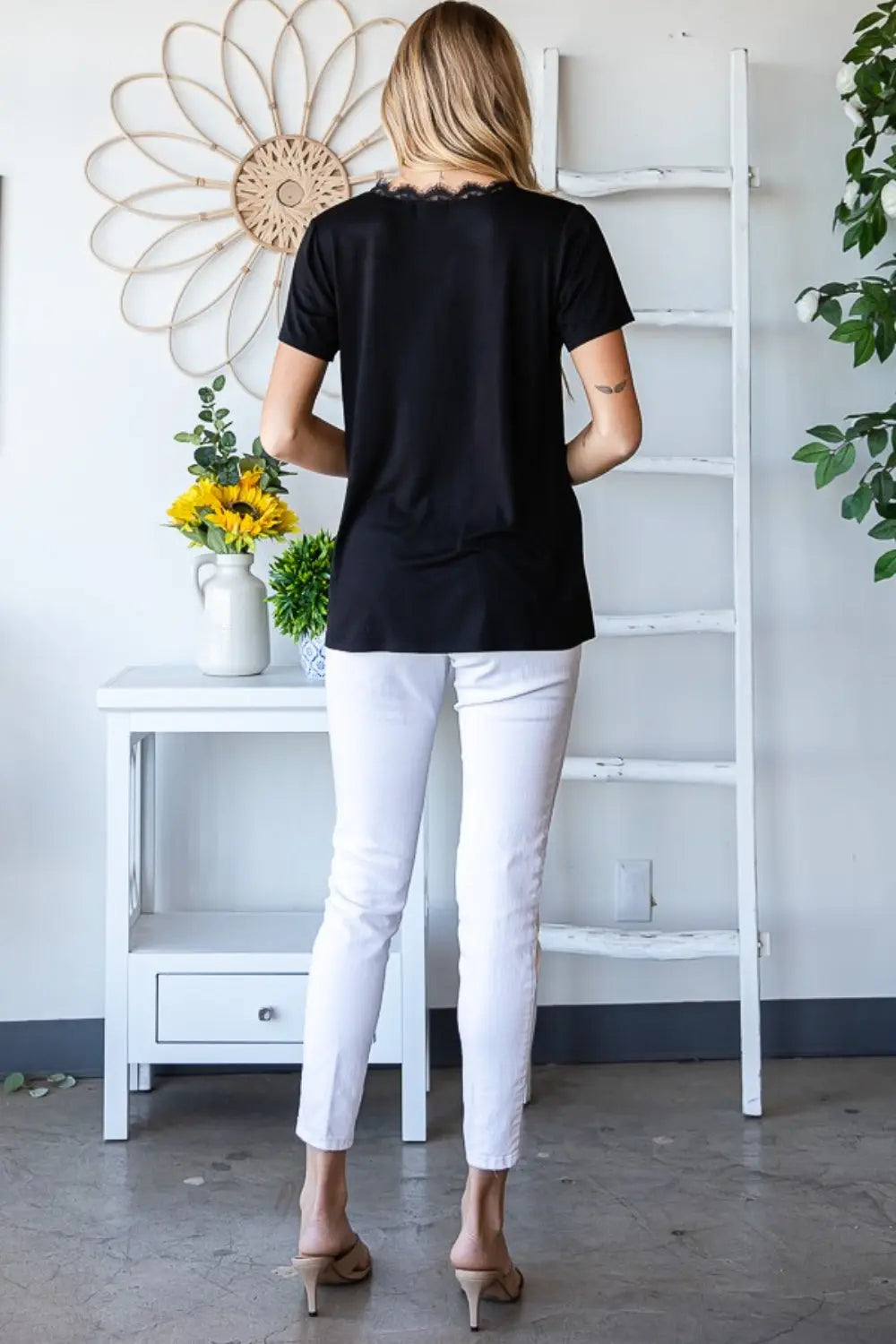 Heimish Lace Detail V-Neck Short Sleeve T-Shirt-Very Besty