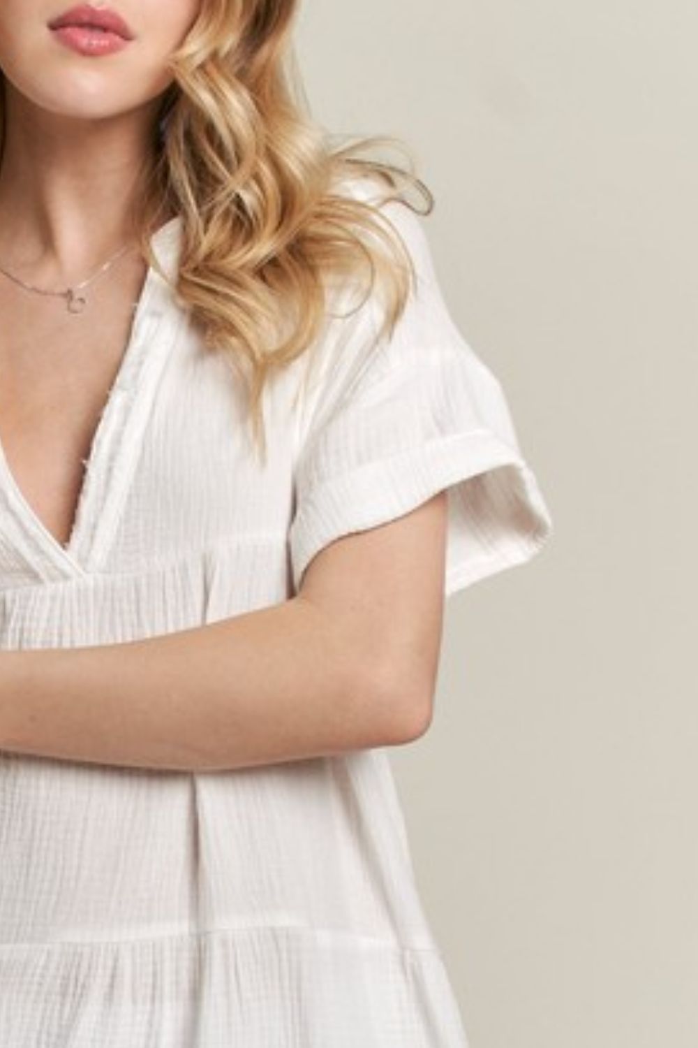 ADORA Tiered Notched Short Sleeve Dress-Very Besty