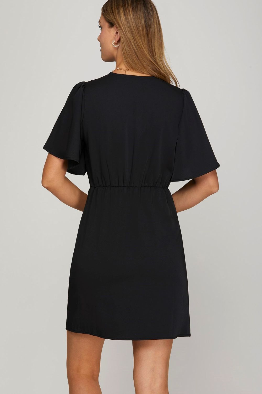 She + Sky Ruffled Surplice Short Flutter Sleeve Mini Dress-Very Besty