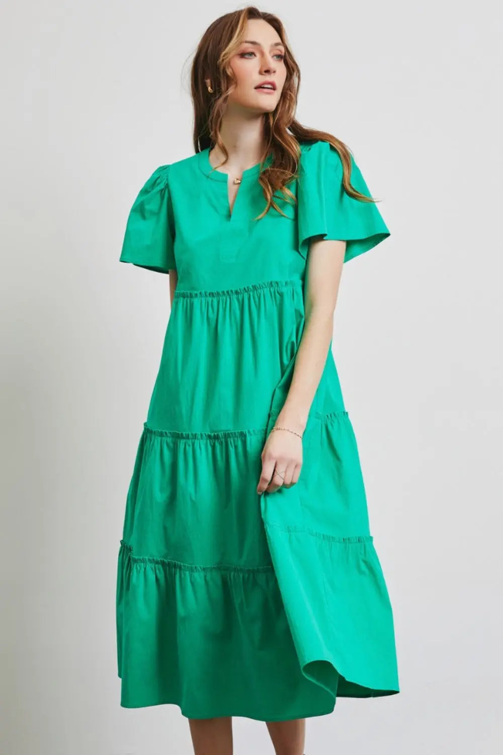 HEYSON Full Size Cotton Poplin Ruffled Tiered Midi Dress-Very Besty