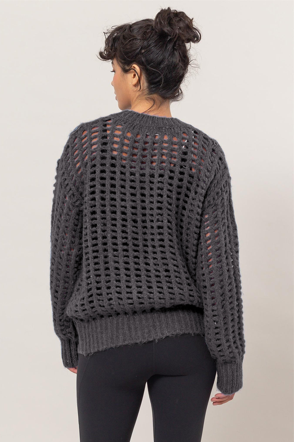 HYFVE Openwork Round Neck Long Sleeve Knit Cover Up-Very Besty