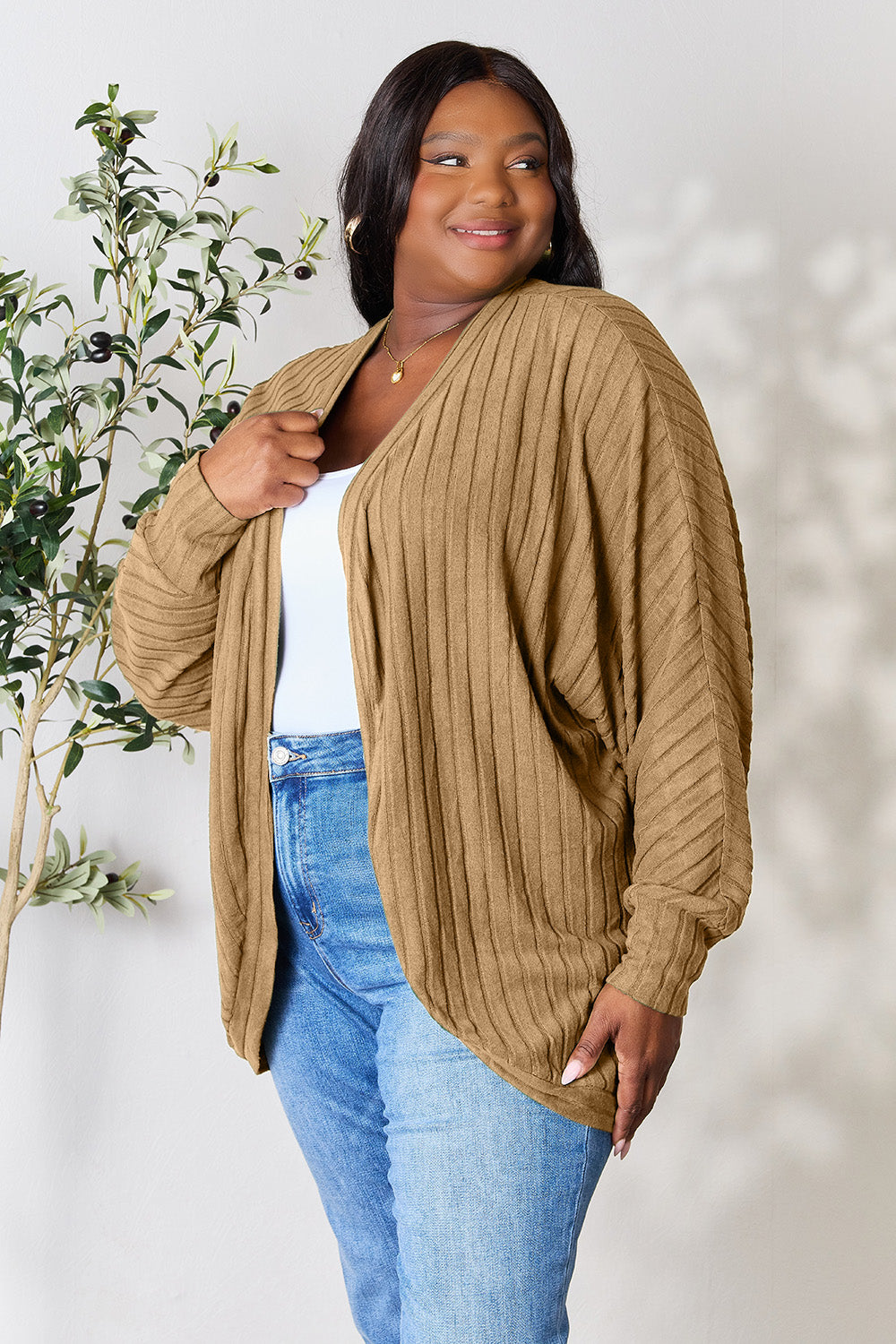 Basic Bae Full Size Ribbed Cocoon Cardigan-Very Besty