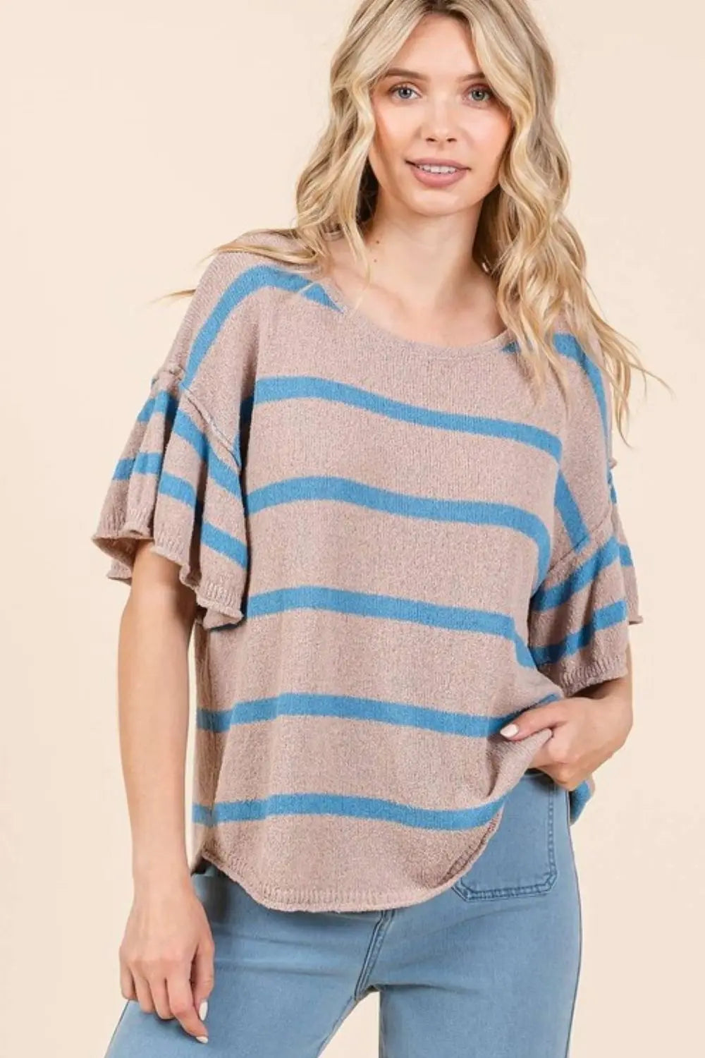 Mittoshop Striped Flounce Sleeve Knit Top-Very Besty