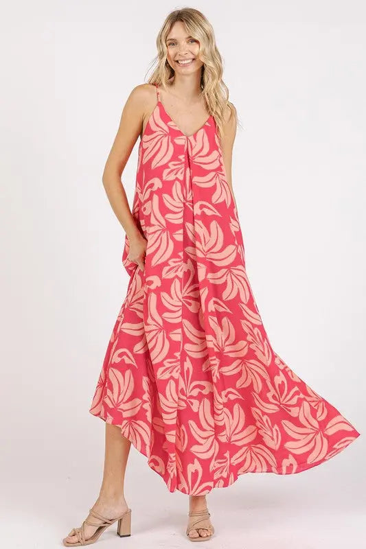 Mittoshop Printed V-Neck Maxi Cami Dress with Pockets-Very Besty