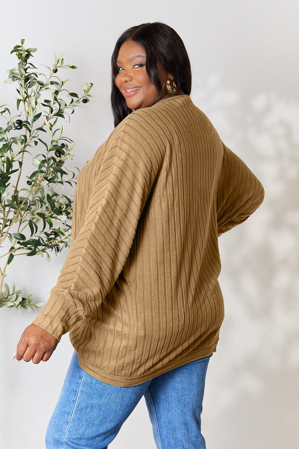 Basic Bae Full Size Ribbed Cocoon Cardigan-Very Besty