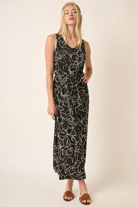 Mittoshop Side Slit Flower Print V-Neck Sleeveless Dress-Very Besty