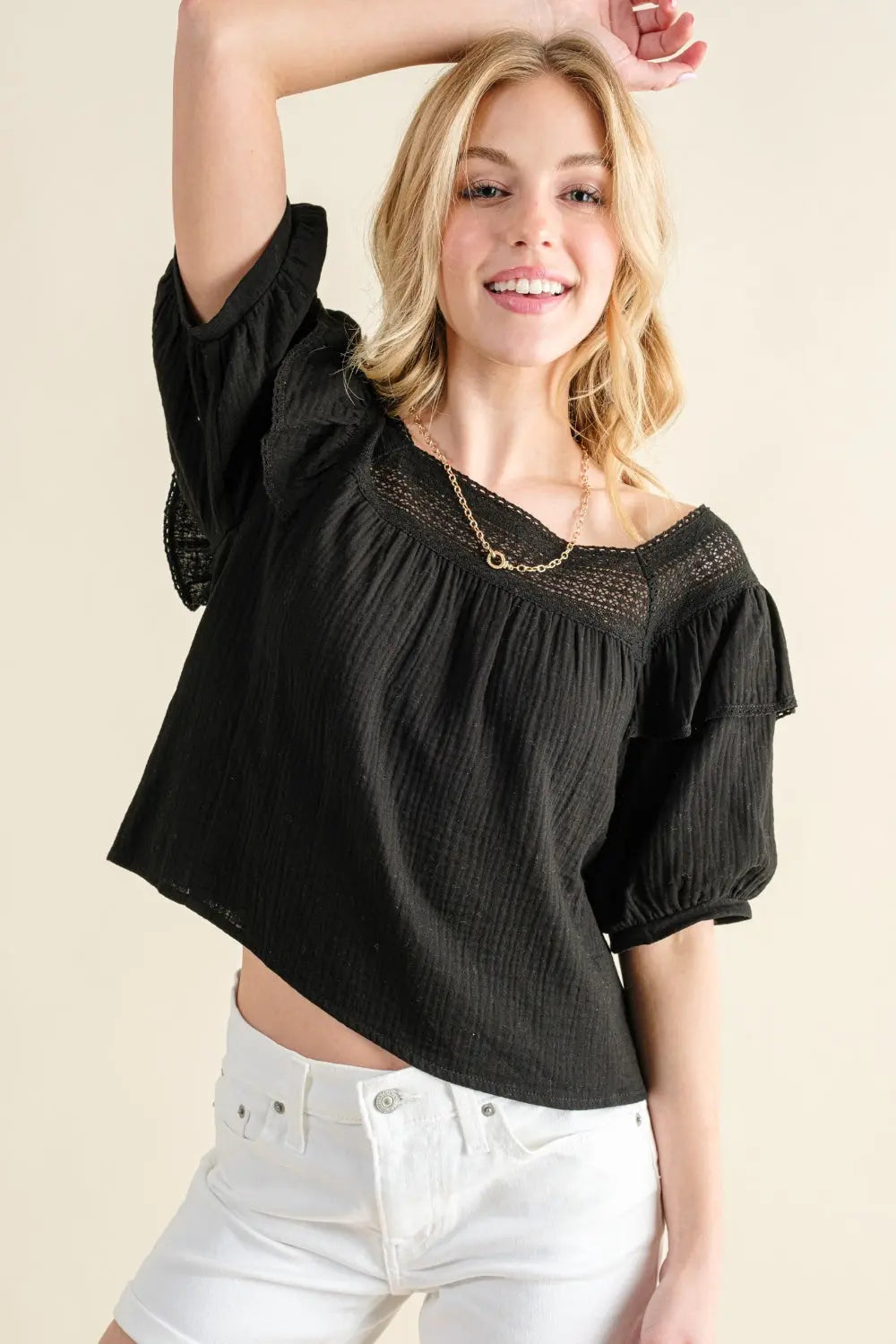 And The Why Square Neck Ruffled Blouse-Very Besty