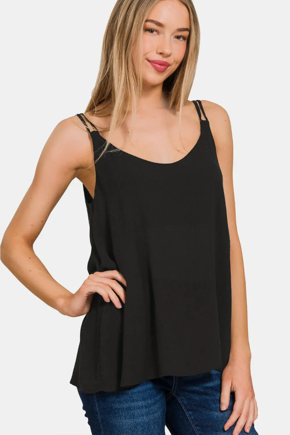 Zenana Woven Double Spaghetti Strap V-Neck Cami-Very Besty