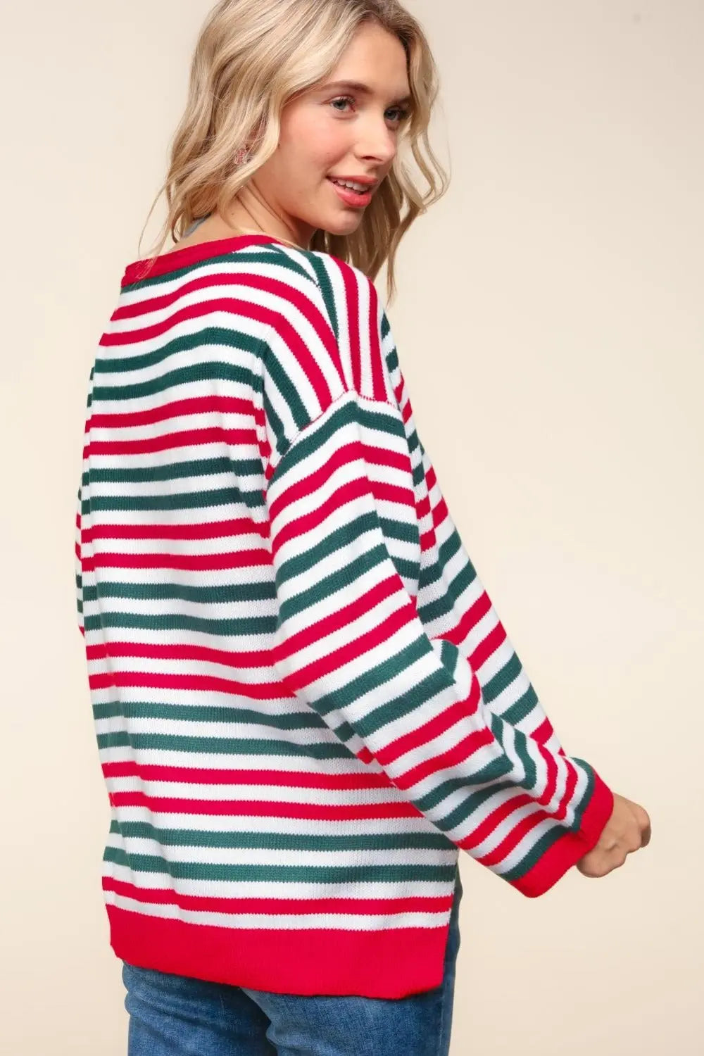 Haptics Full Size Striped Contrast Side Slit Knit Top-Very Besty