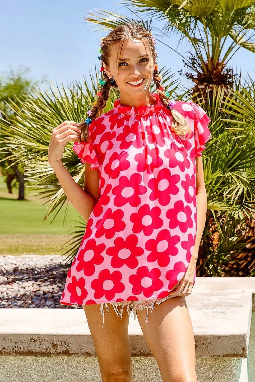 BiBi Floral Contrast Ruffled Top-Very Besty