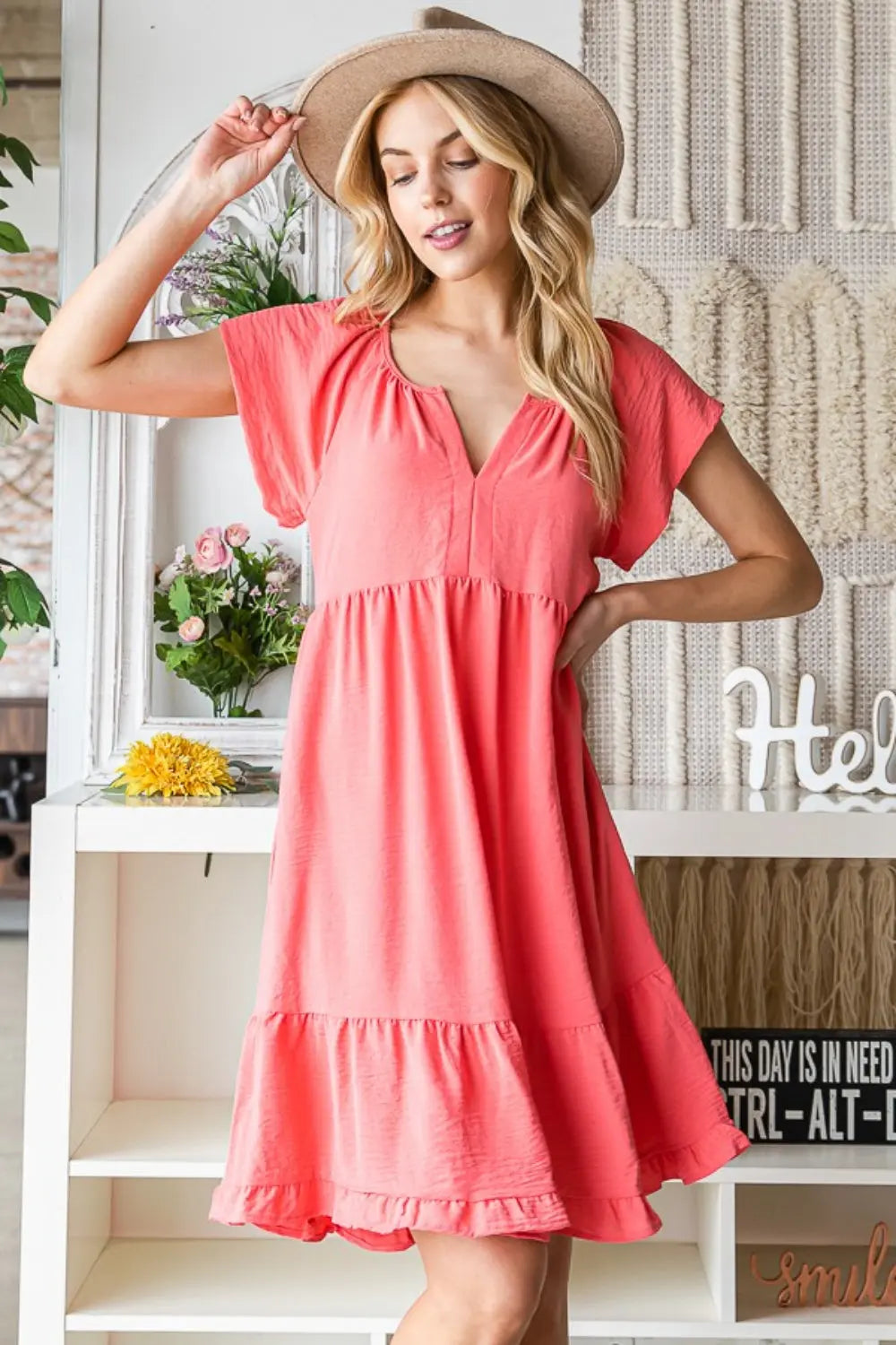 Reborn J Ruffled Notched Cap Sleeve Dress-Very Besty