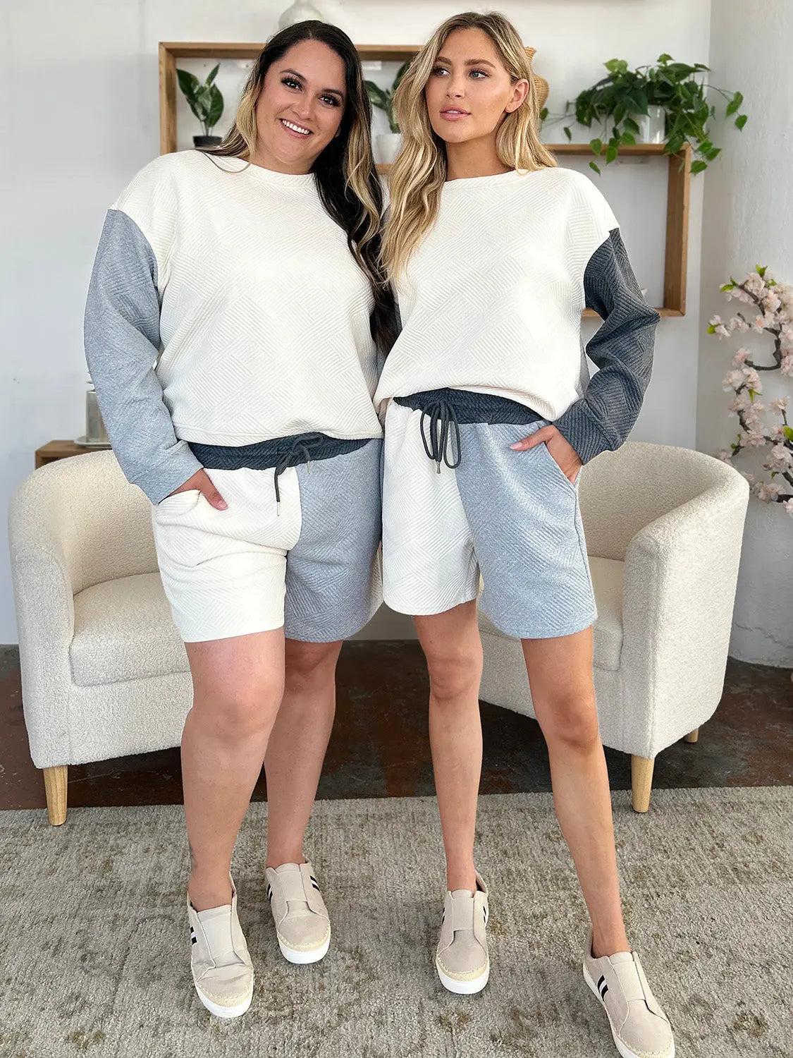 Double Take Full Size Contrast Drop Shoulder Top and Shorts Set-Very Besty