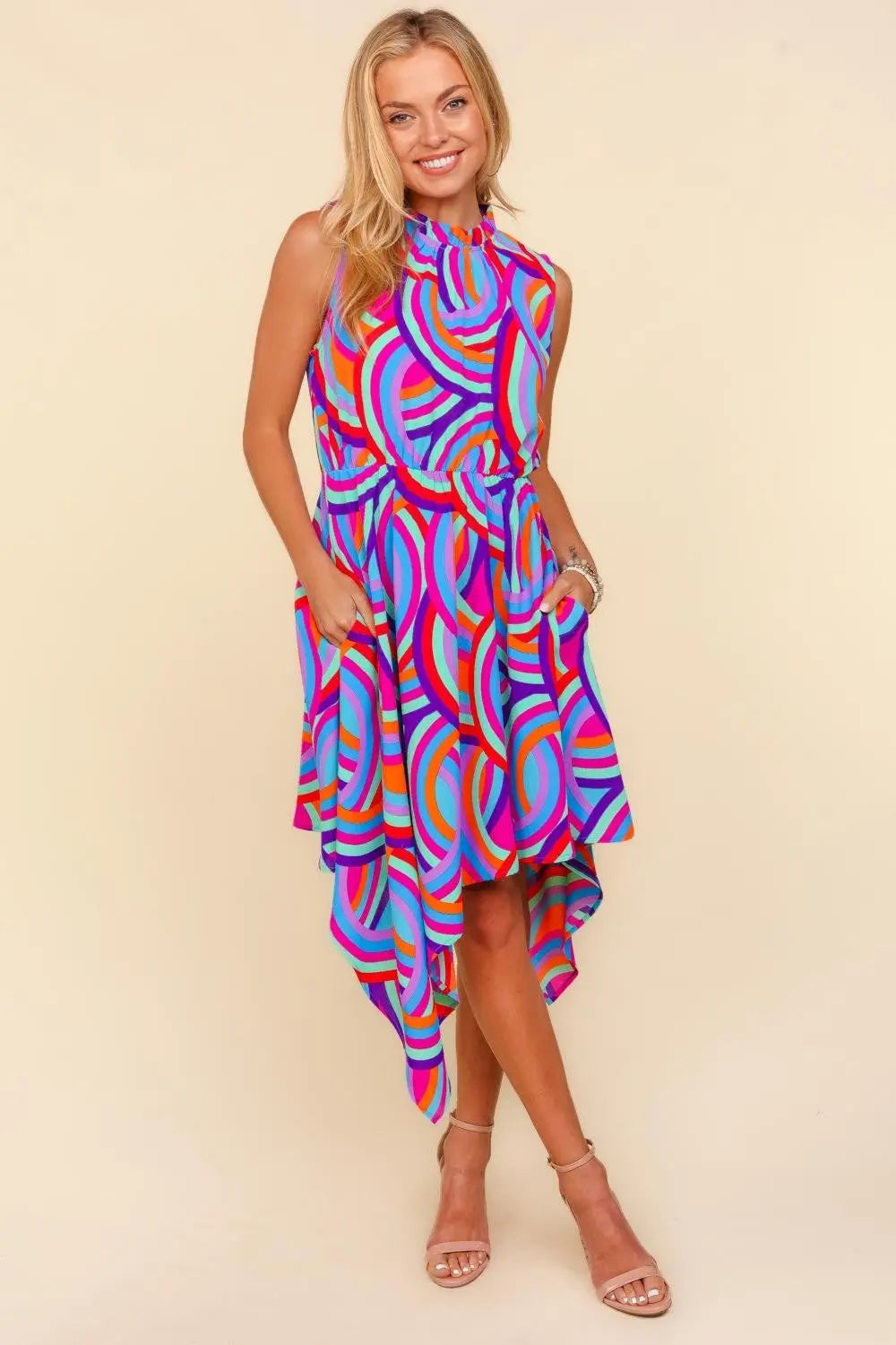 Haptics Full Size Mock Neck Sleeveless Printed Dress-Very Besty