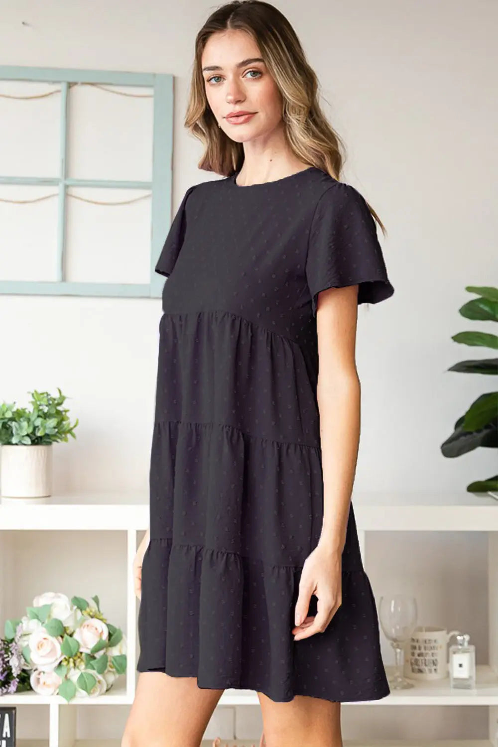 Heimish Swiss Dot Short Sleeve Tiered Dress-Very Besty