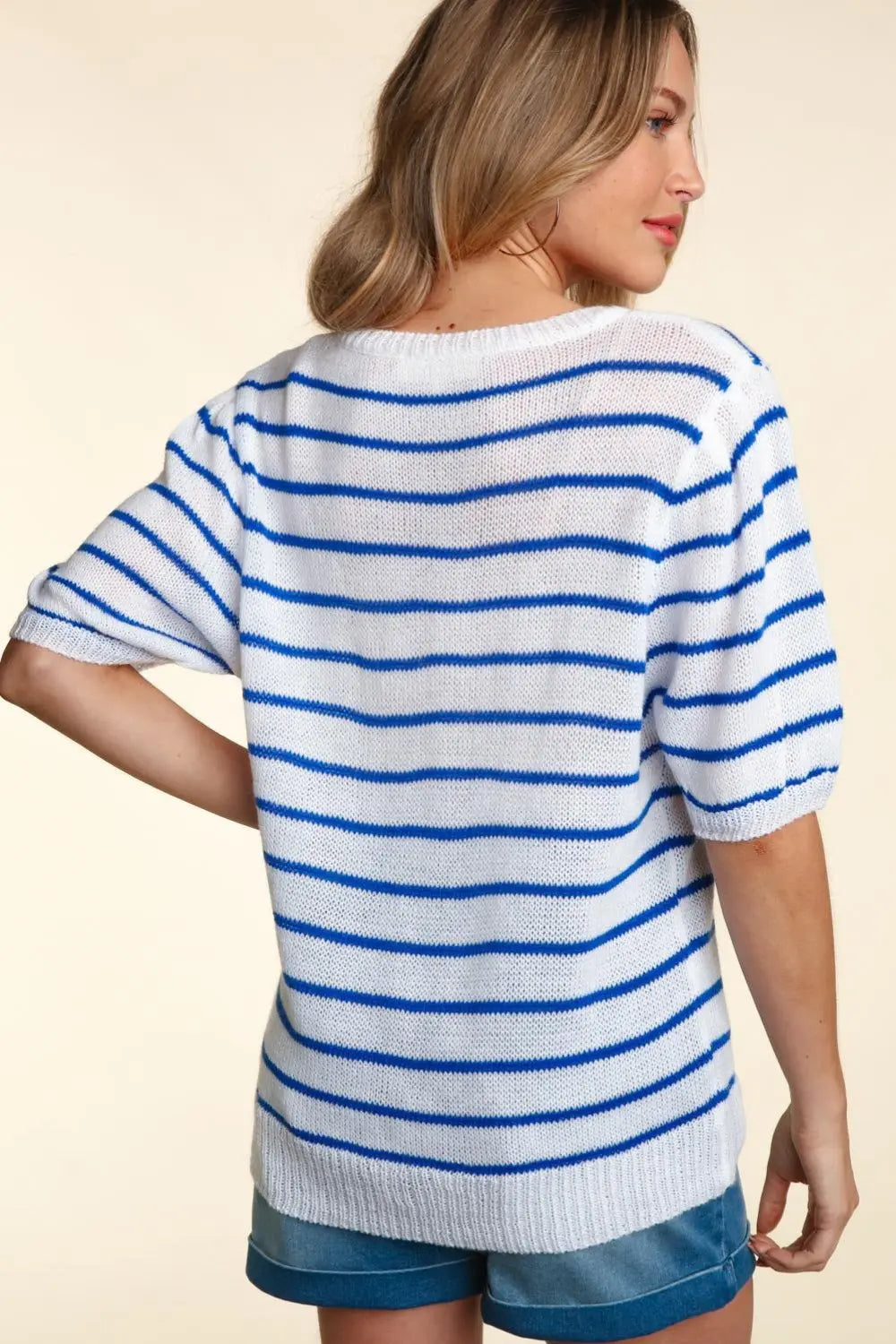Haptics Letter Embroidery Striped Knit Top-Very Besty