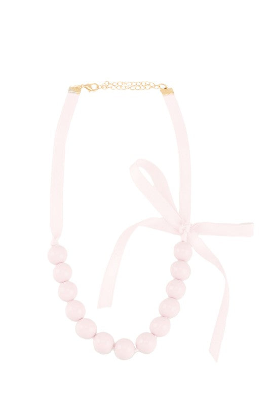 Ribbon and Ball Beaded Necklace-Very Besty