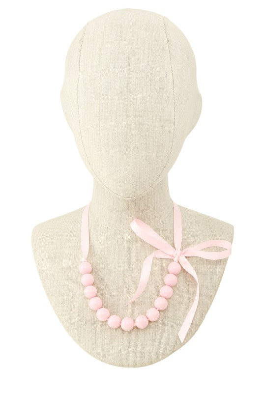 Ribbon and Ball Beaded Necklace-Very Besty