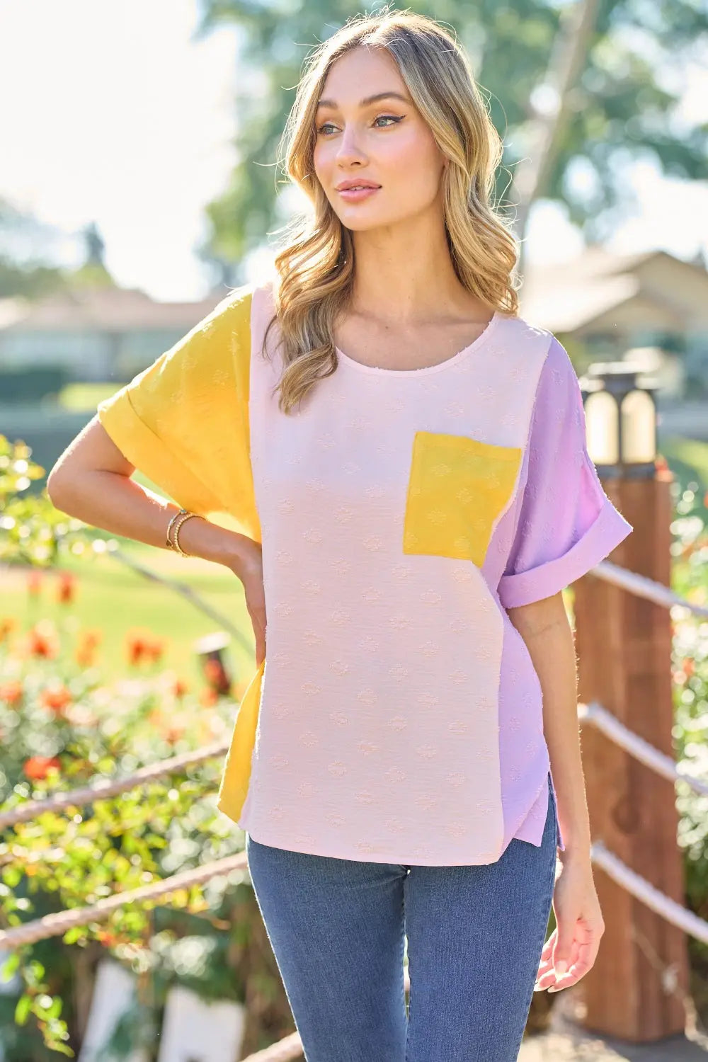 Hailey & Co Full Size Color Block Short Sleeve Top-Very Besty