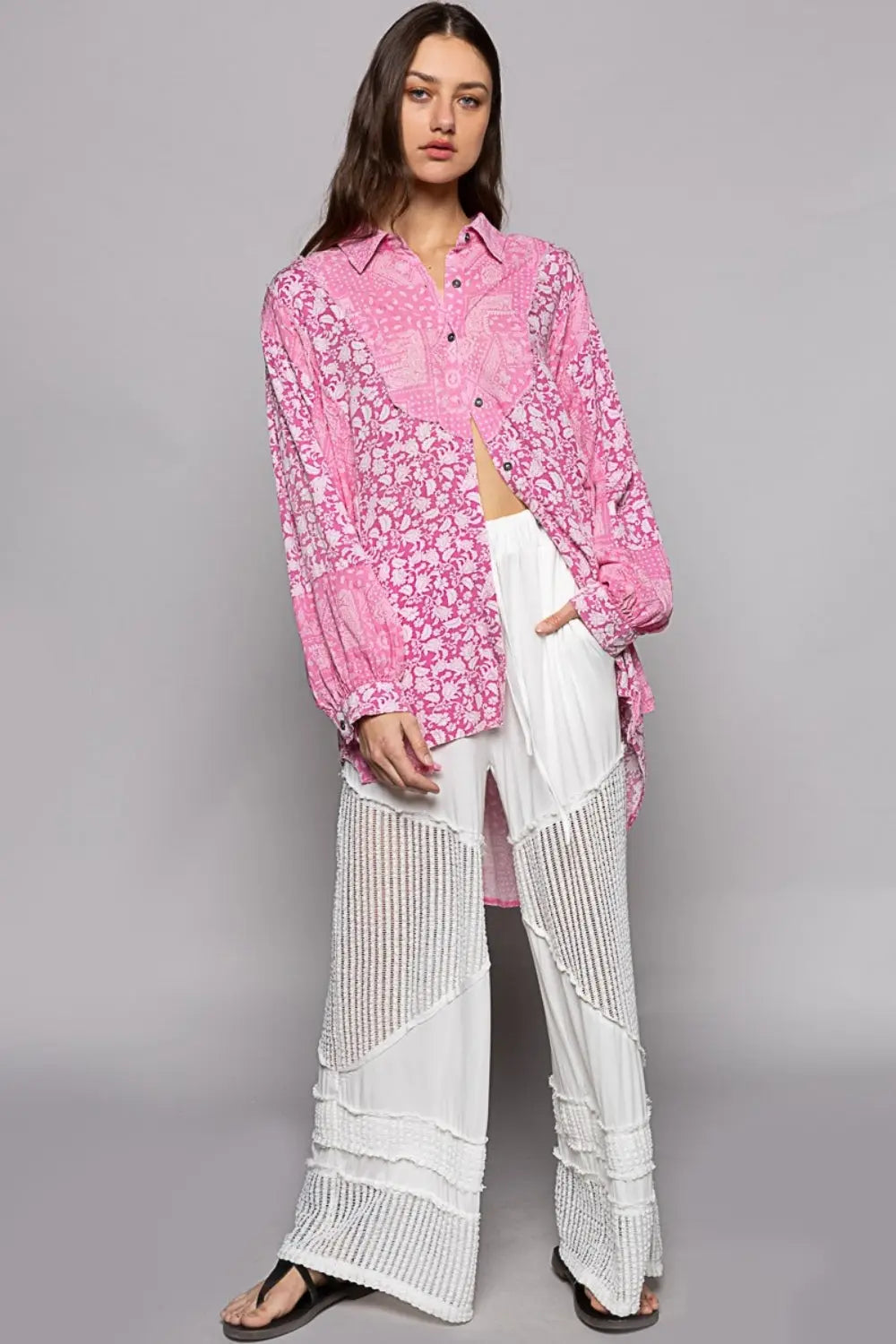 POL Button Down Long Sleeve Paisley Print Shirt-Very Besty