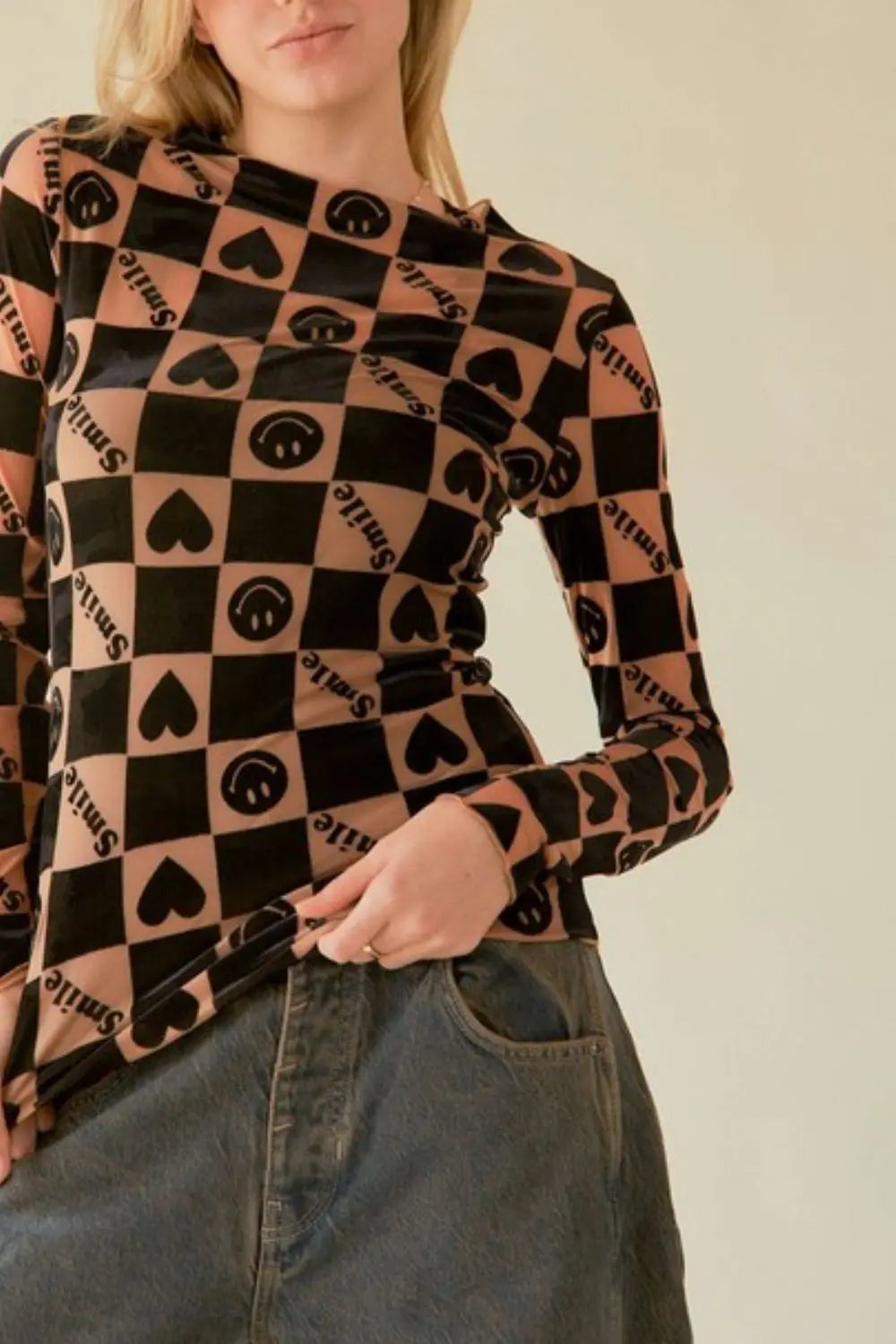 Davi & Dani Heart Print Long Sleeve Top-Very Besty