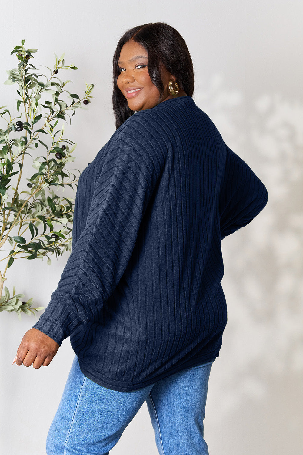 Basic Bae Full Size Ribbed Cocoon Cardigan-Very Besty