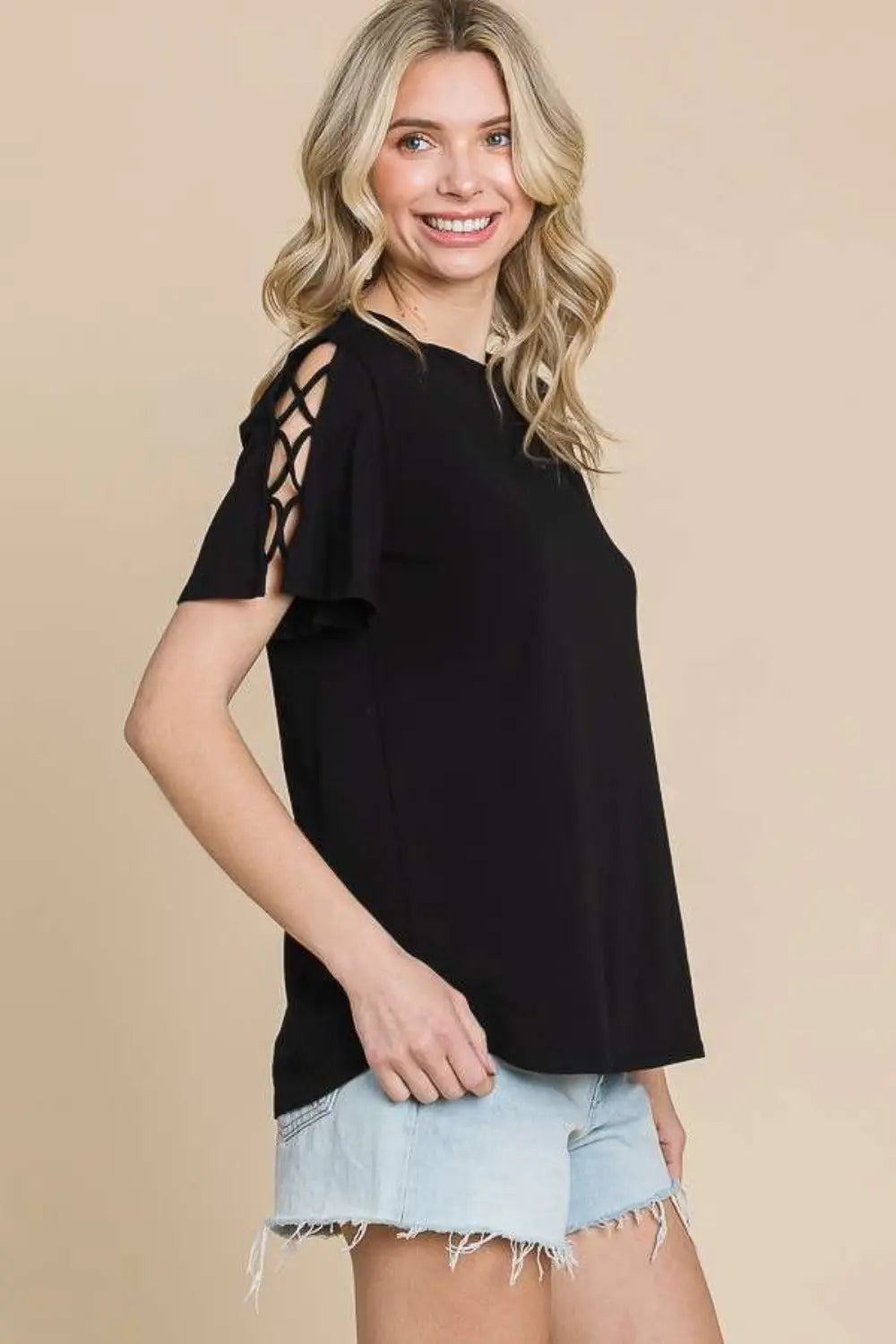 Culture Code Round Neck Crisscross Short Sleeve T-Shirt-Very Besty