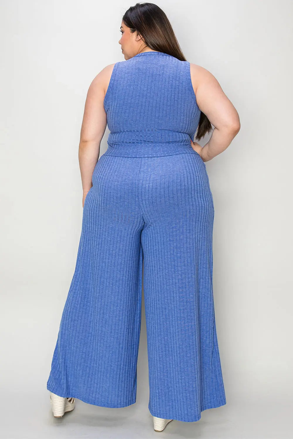 Basic Bae Full Size Ribbed Tank and Wide Leg Pants Set-Very Besty