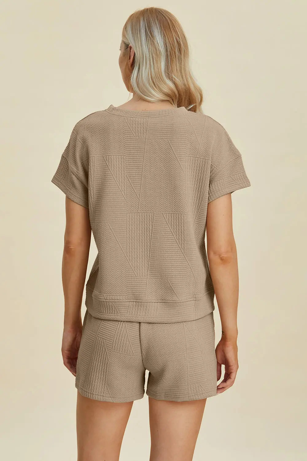 Double Take Full Size Texture Short Sleeve Top and Shorts Set-Very Besty