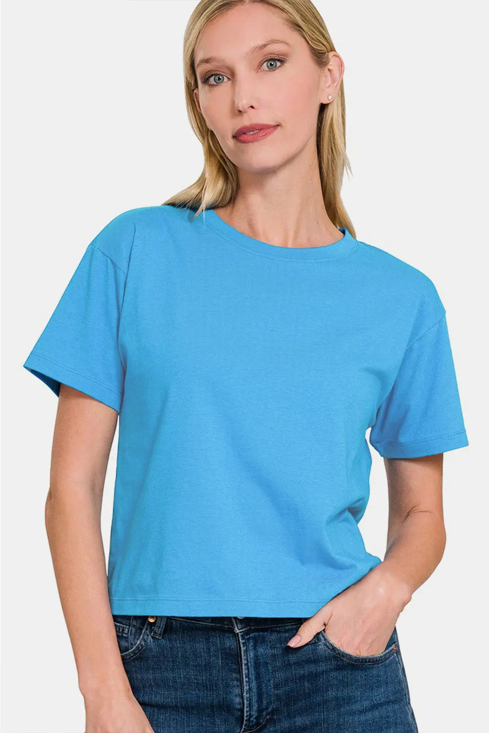 Zenana Round Neck Short Sleeve Cropped T-Shirt-Very Besty