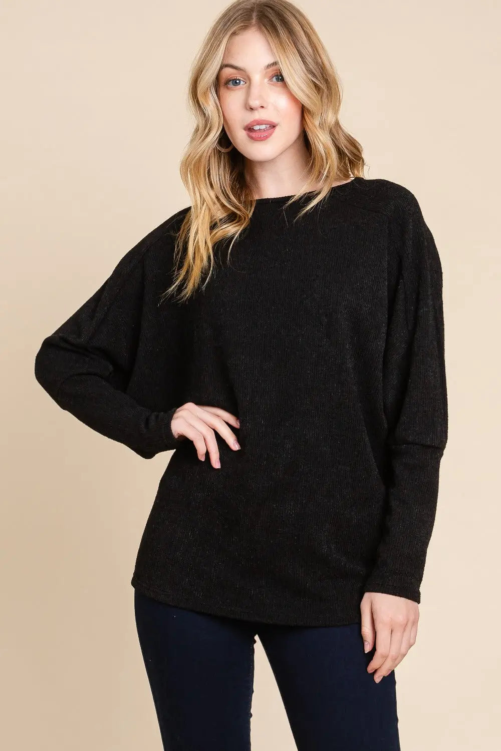 BOMBOM Drop Shoulder Long Sleeve Knit Top-Very Besty