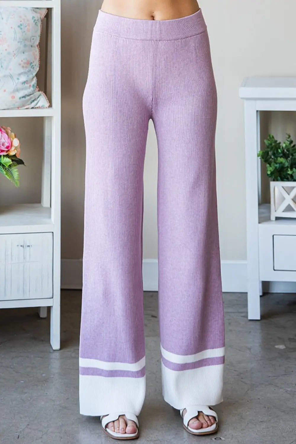 First Love Contrast Ribbed Knit Pants-Very Besty
