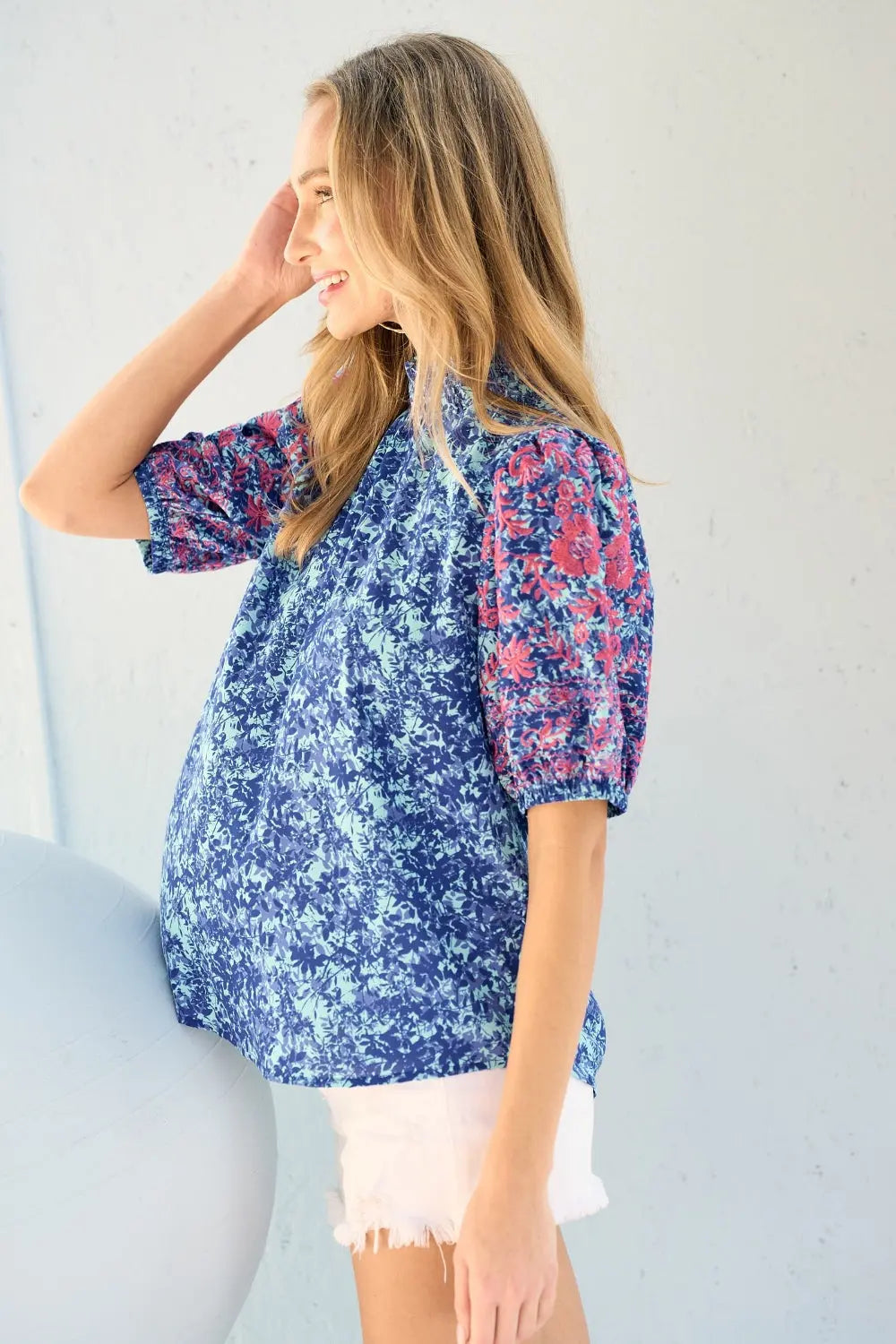 Hailey & Co Embroidered Puff Sleeve Printed Blouse-Very Besty