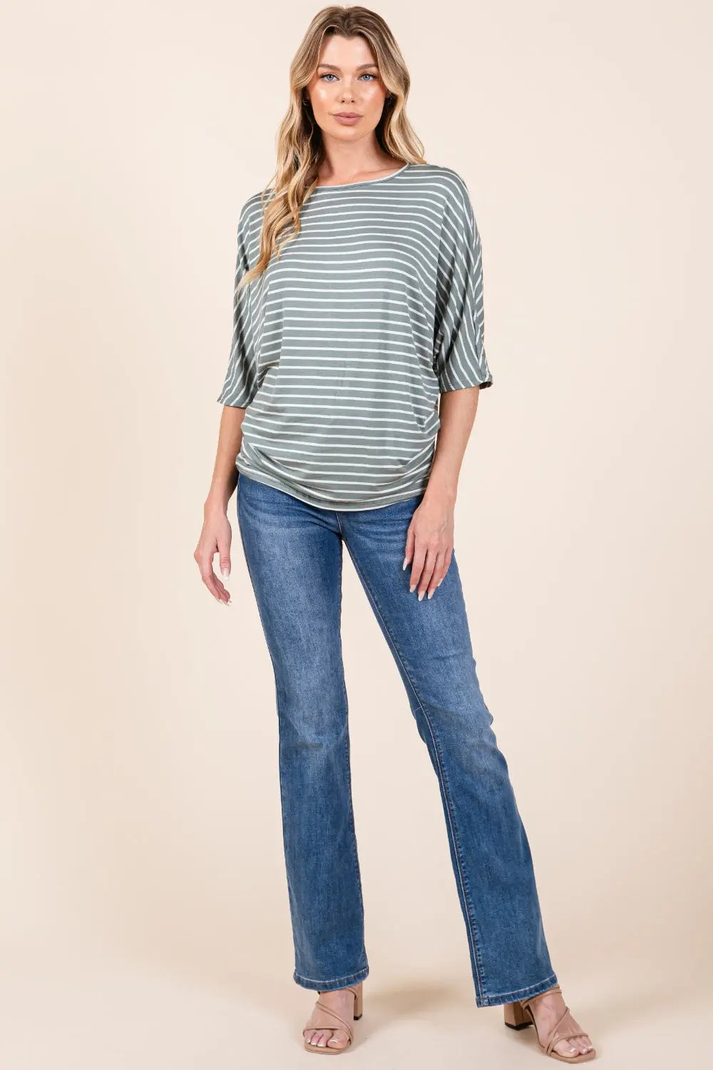 BOMBOM Striped Boat Neck Dolman Sleeve Top-Very Besty