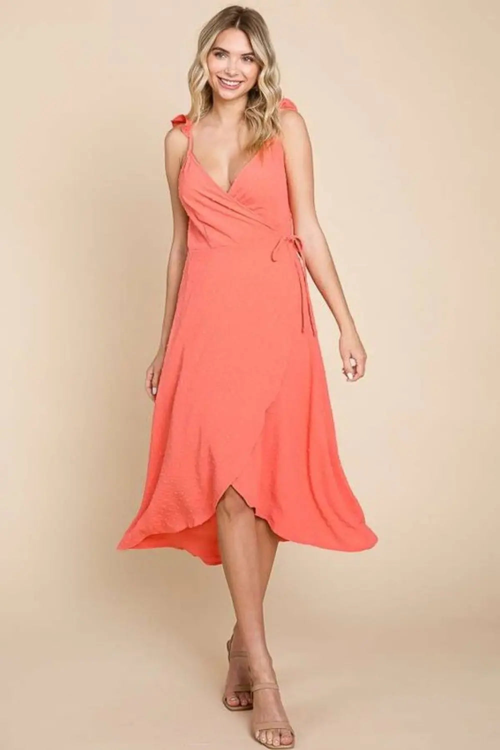 Culture Code Ruffle Detail Surplice Wrap Slip Dress-Very Besty