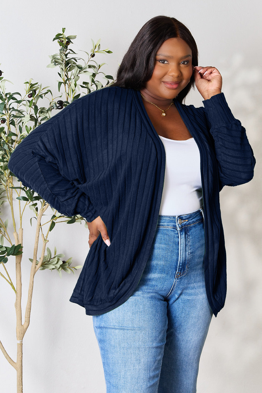 Basic Bae Full Size Ribbed Cocoon Cardigan-Very Besty